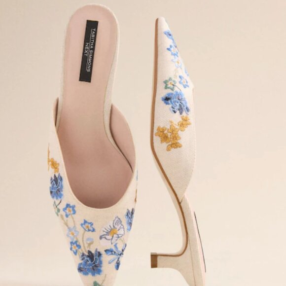 Bone Tabitha Simmons x Next Embroidery Kitten Mules - Picture 3 of 10